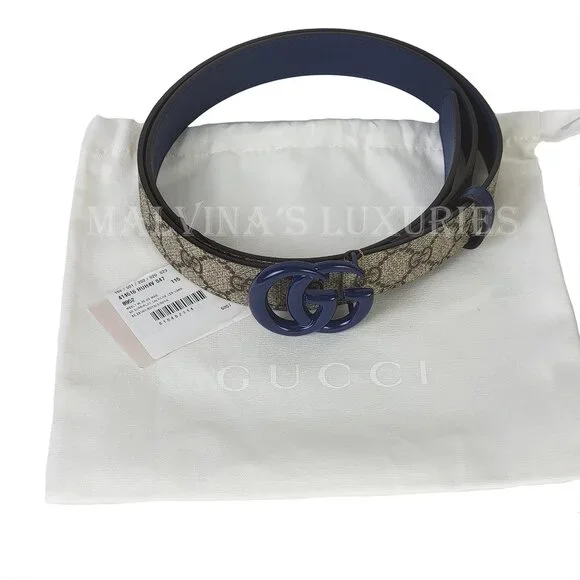 GUCCI BELT 414516 GG LOGO SUPREME MONOGRAM BLUE MARMONT BUCKLE UNISEX 115 / 46 - Picture 11 of 16